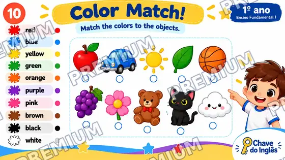 Slide Color Match com lista de cores e objetos para associar