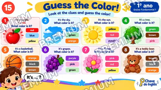 Slide Guess the color com oito pistas visuais e alternativas de cores