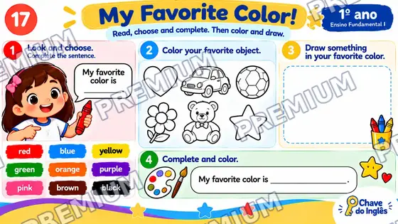 Slide My favorite color com atividades de escolher, colorir e completar a frase