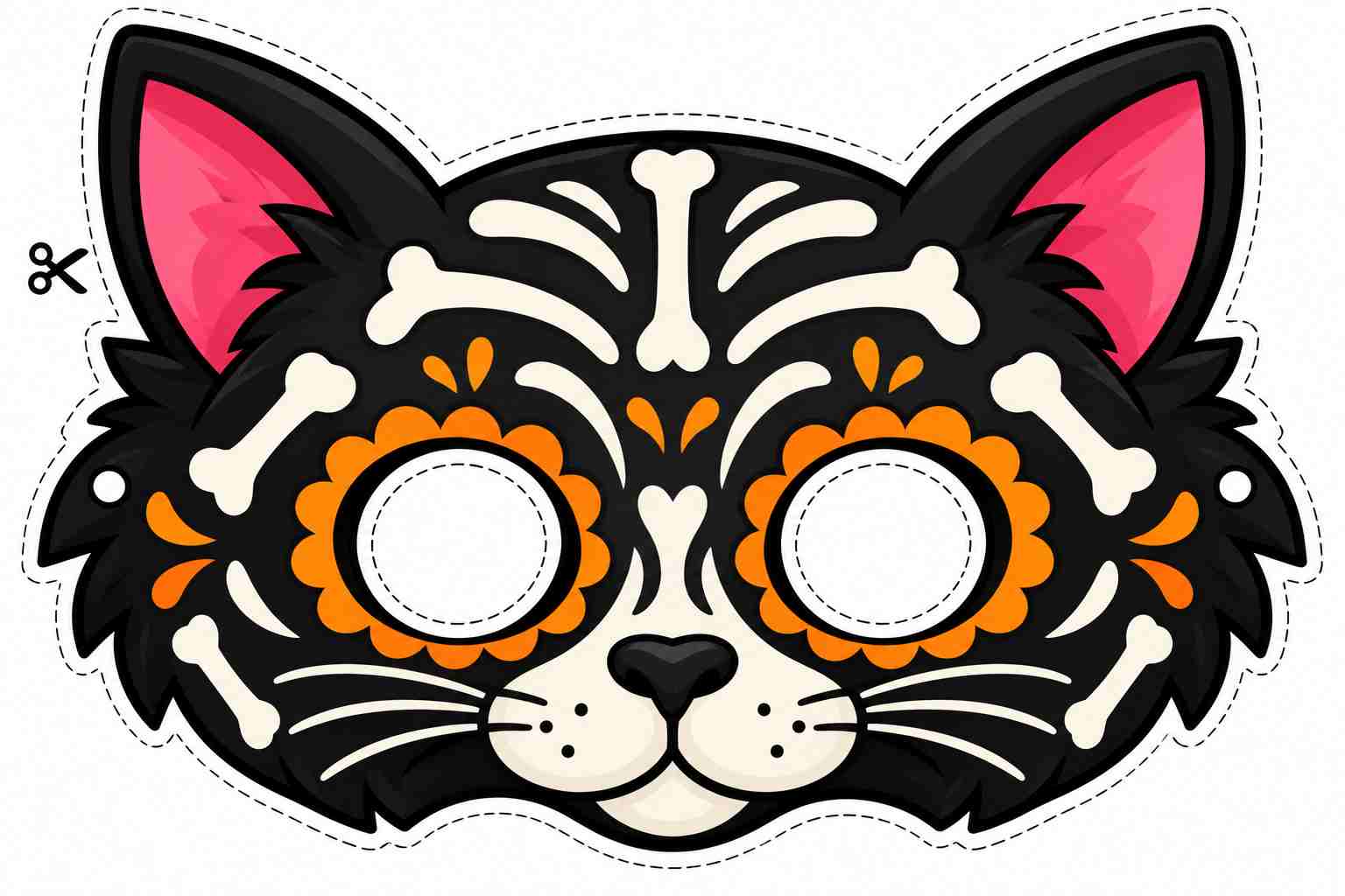 Máscara de gato esqueleto para imprimir