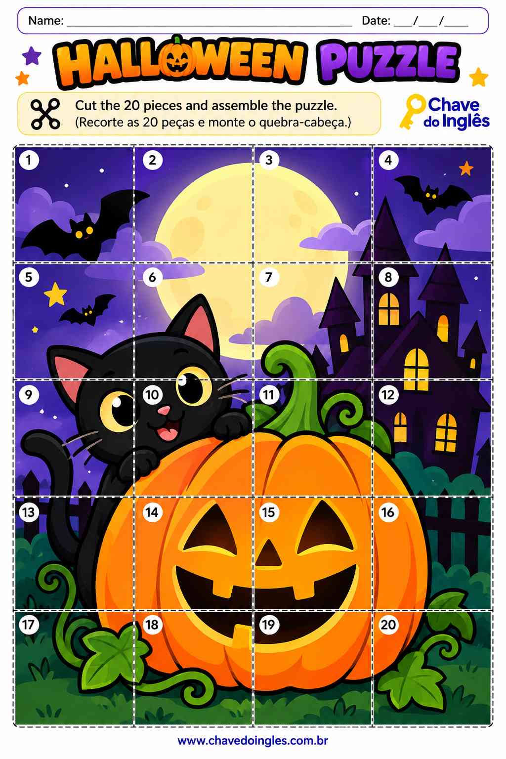 Quebra-cabeça de abóbora de Halloween para imprimir