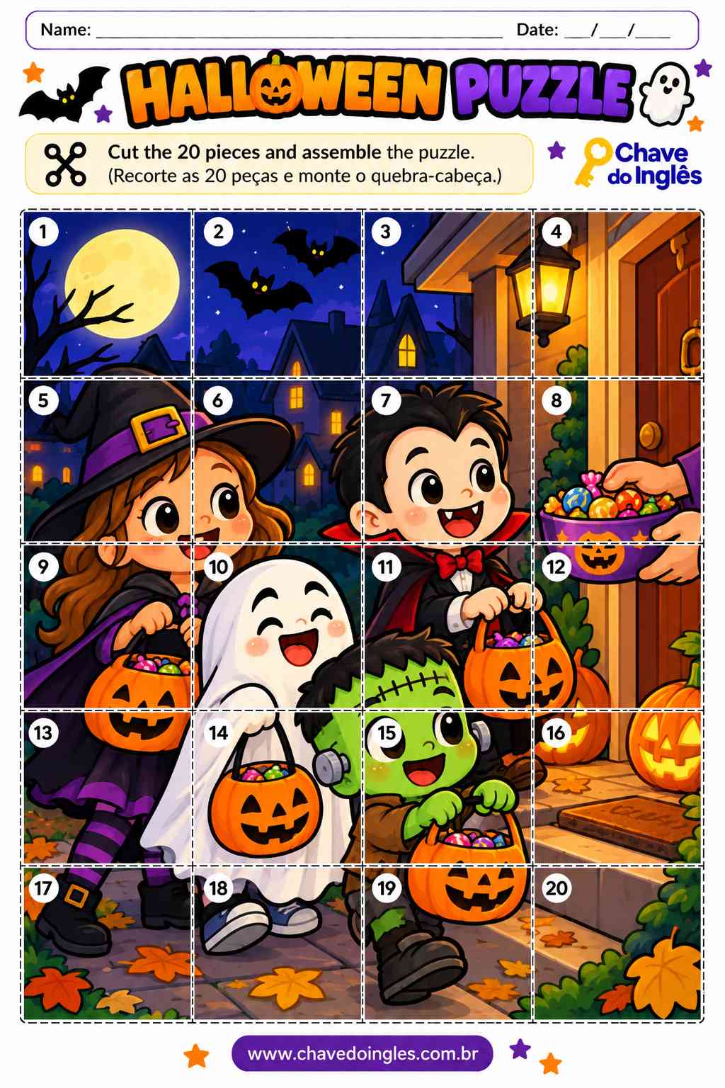 Quebra-cabeça Trick or Treat para imprimir