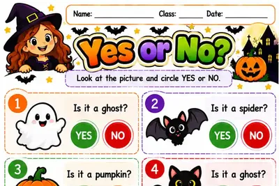 Folha Yes or No com oito figuras e perguntas Is it a...?