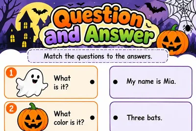 Folha Question and Answer para ligar perguntas e respostas sobre Halloween