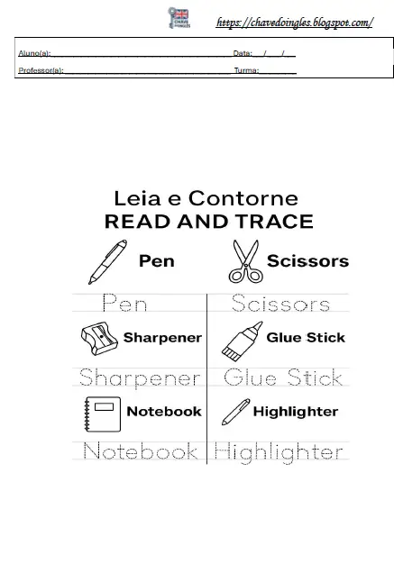 Atividade de material escolar em inglês