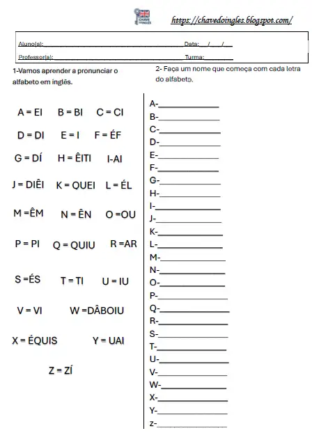 Atividade de alfabeto em inglês