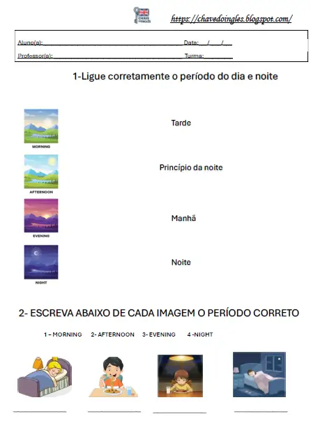 Atividade de períodos do dia em inglês
