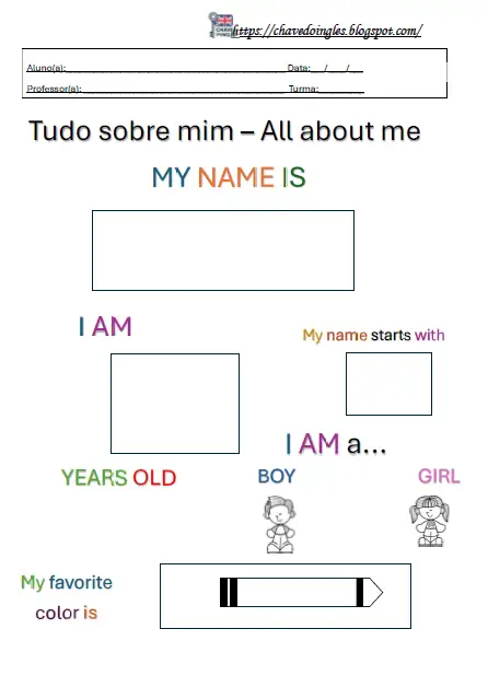 Atividade 'Tudo sobre mim' em inglês