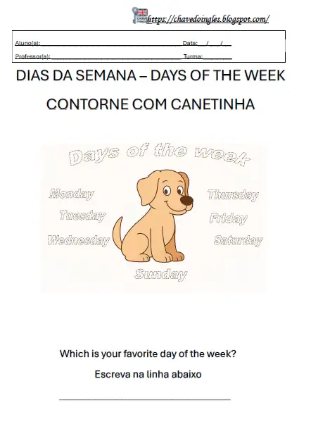 Atividade de dias da semana em inglês