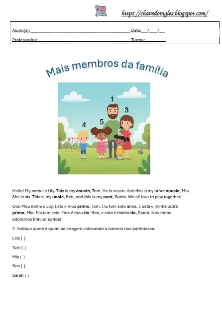 Atividade de mais membros da família em inglês