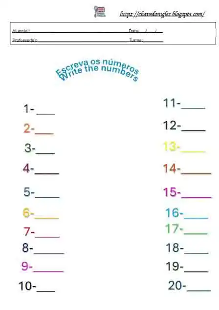 Atividade de números em inglês