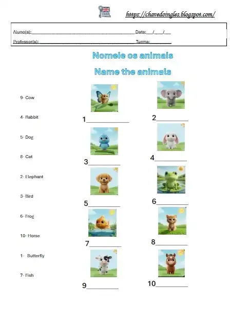 Atividade de animais em inglês