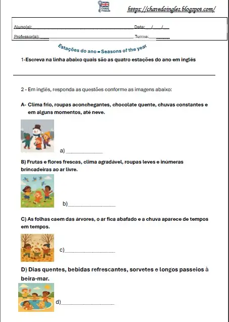 Atividade de escrita das estações do ano