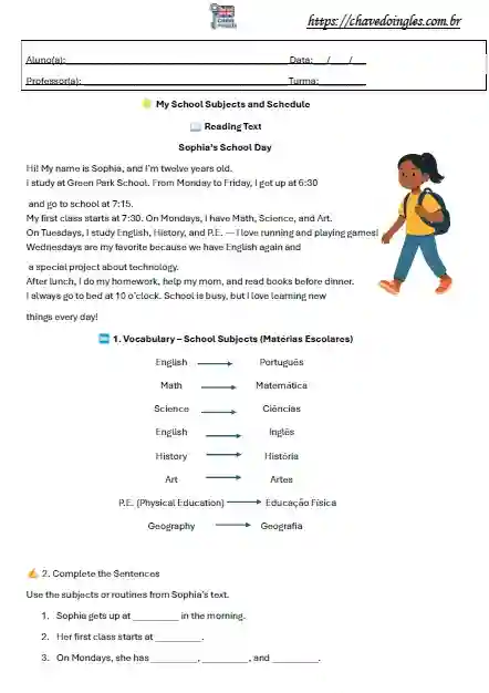 My School Subjects and Schedule