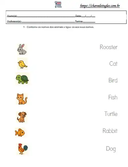 Atividade de inglês para 1º ano - Animais domésticos