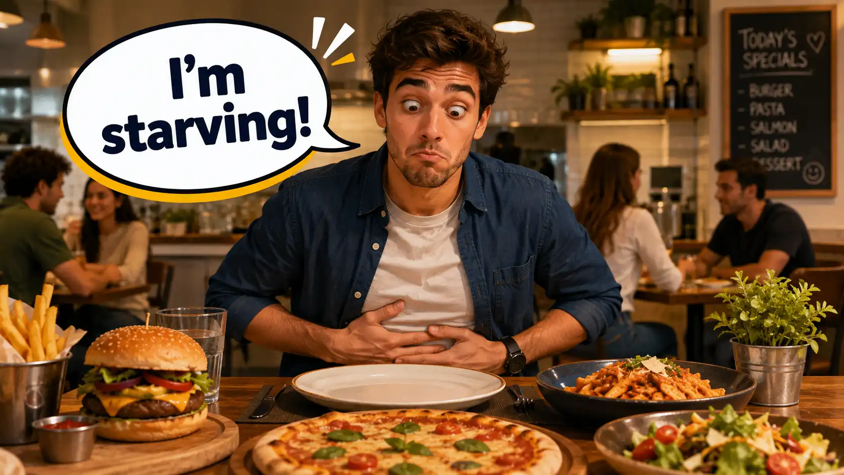 Como se diz 'Estou com fome' em inglês? Frases de fome e sede