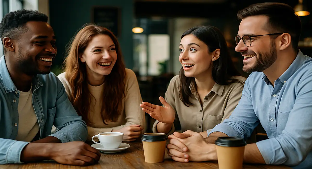 Pessoa falando inglês com confiança e entonação natural