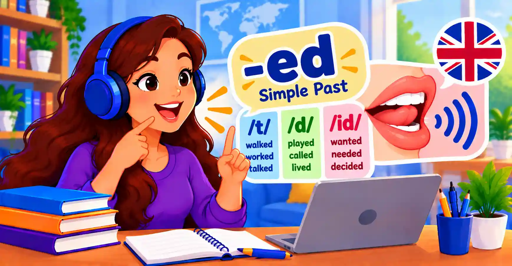 Pronúncia do ED no Simple Past: /t/, /d/ e /ɪd/